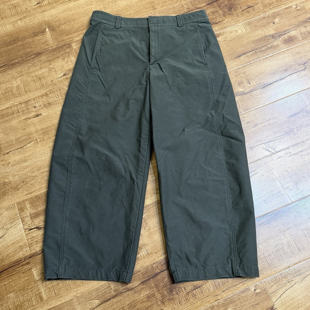 Uniqlo Jersey Barrel Pants L Olive High Waist Wide Leg Trousers Pockets Unisex